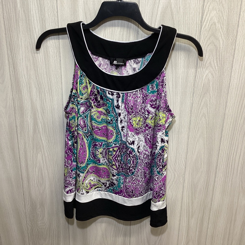 AB STUDIO Women's (Size L) Sleeveless Round Neck‎ Shirt Stretch USA